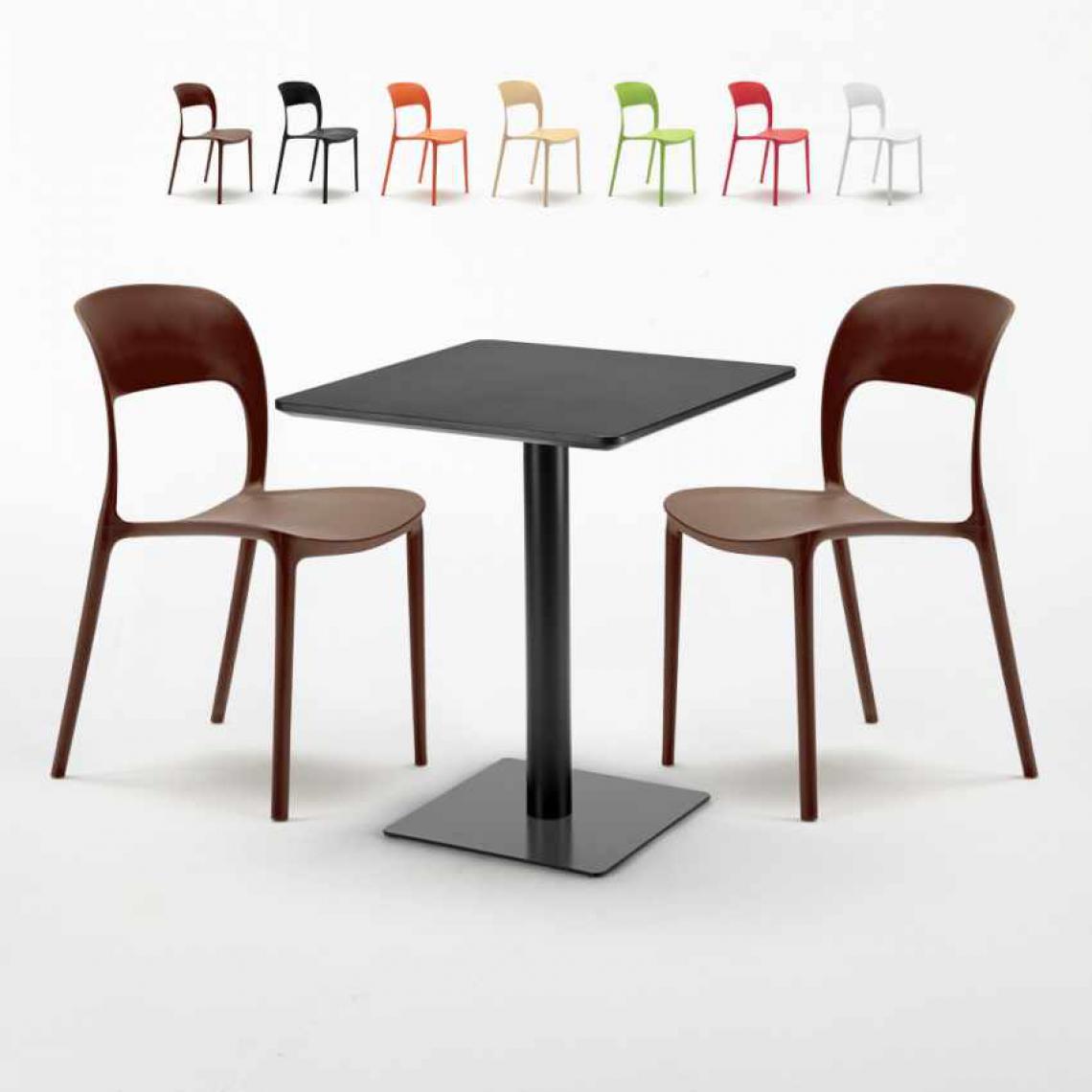 Ahd Amazing Home Design - Table noir carrée 60x60 avec deux chaises colorées Restaurant Licorice, Couleur: Marron - Tables à manger
