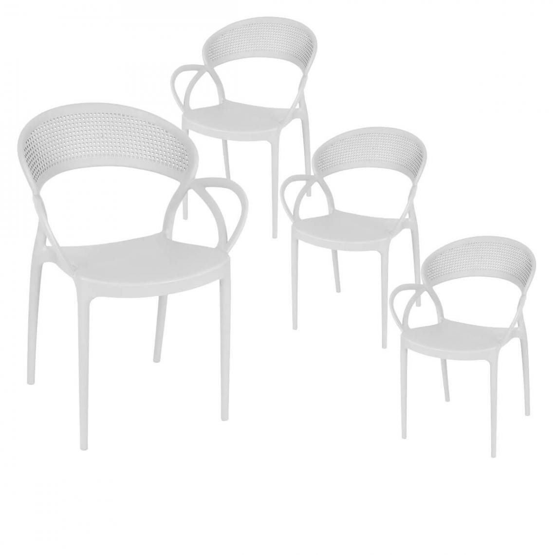 Altobuy - ATHENA - Lot de 4 Chaises de Jardin Plastique Blanc - Chaises