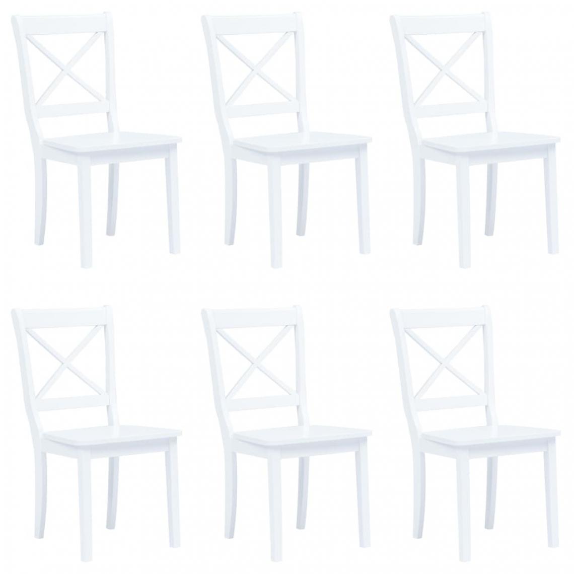 Icaverne - Esthetique Fauteuils et chaises Mbabane 6 pcs Chaises de salle à manger Blanc Bois d'hévéa massif - Chaises