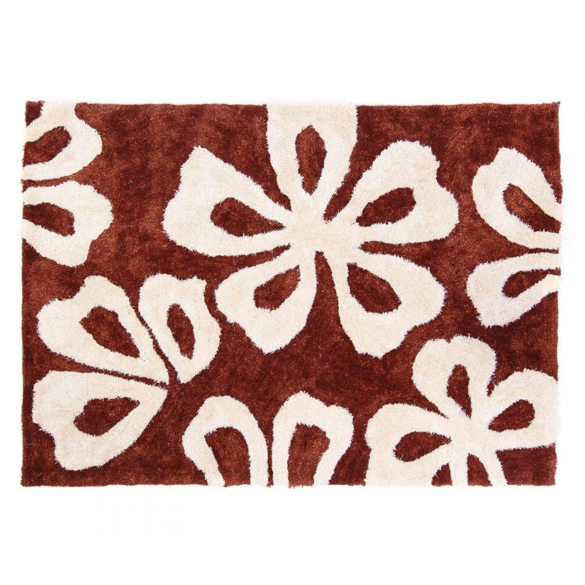 Decoshop26 - Tapis shaggy marron avec motif fleurs 80x150 cm TAP06007 - Tapis