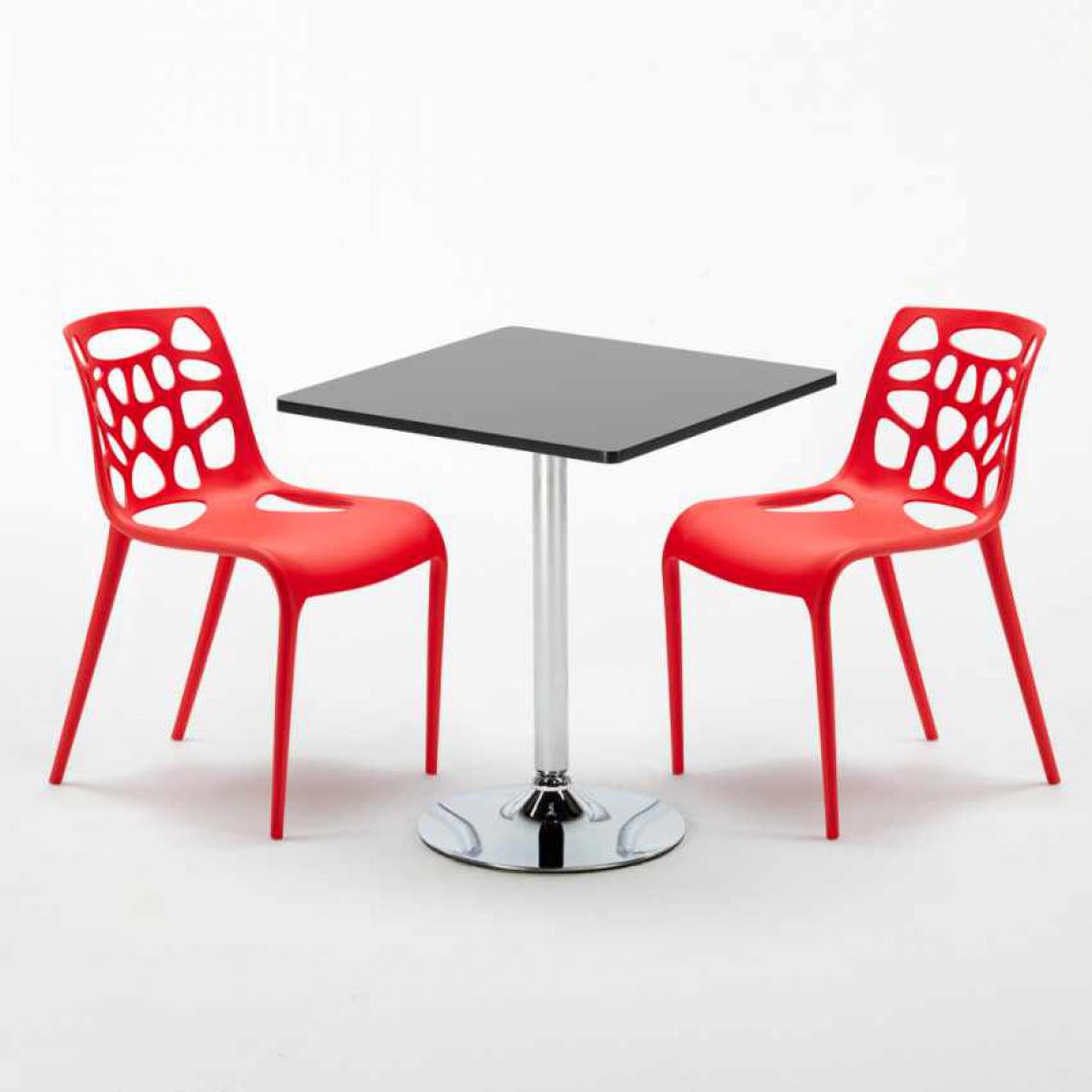 Ahd Amazing Home Design - Table Carrée Noire 70x70cm Avec 2 Chaises Colorées Set Intérieur Bar Café Gelateria Mojito, Couleur: Rouge - Tables à manger