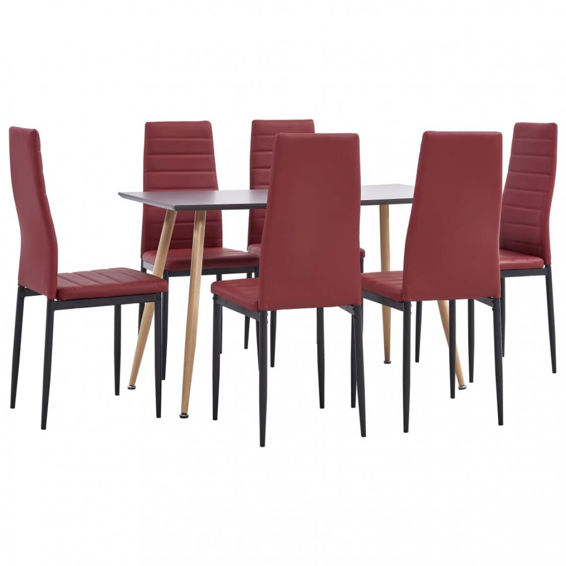 Chunhelife - Ensemble de salle à manger 7 pcs Similicuir Rouge bordeaux - Tables à manger