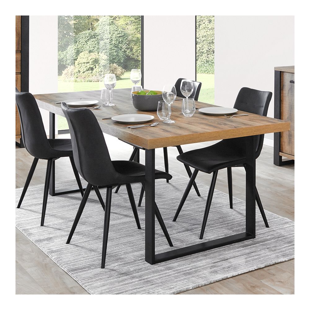 Nouvomeuble - Table industrielle pieds en U couleur bois foncé ONNIX - Tables à manger