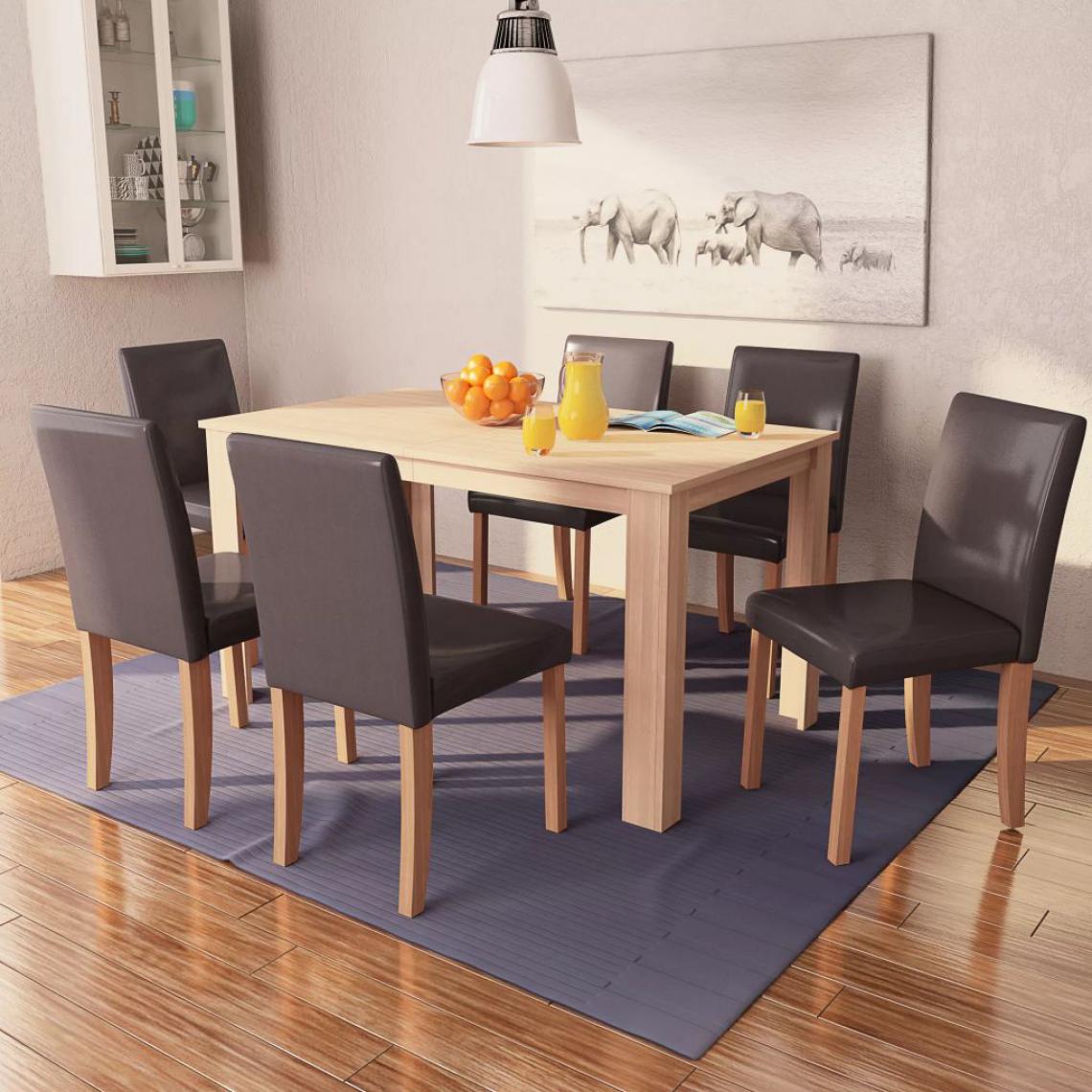 Chunhelife - Table et chaises 7 pcs Cuir synthétique Chêne Marron - Tables à manger