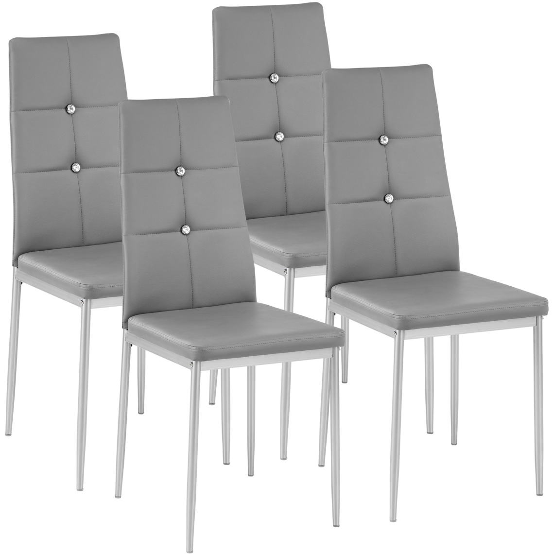 Tectake - Lot de 4 chaises avec strass - gris - Chaises