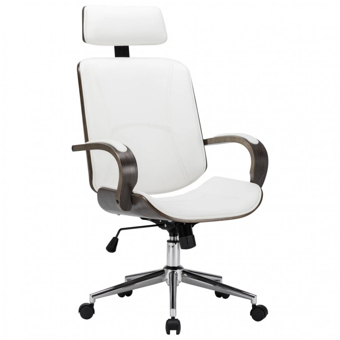 Chunhelife - Chaise de bureau avec appuie-tête Blanc Similicuir et bois - Chaises