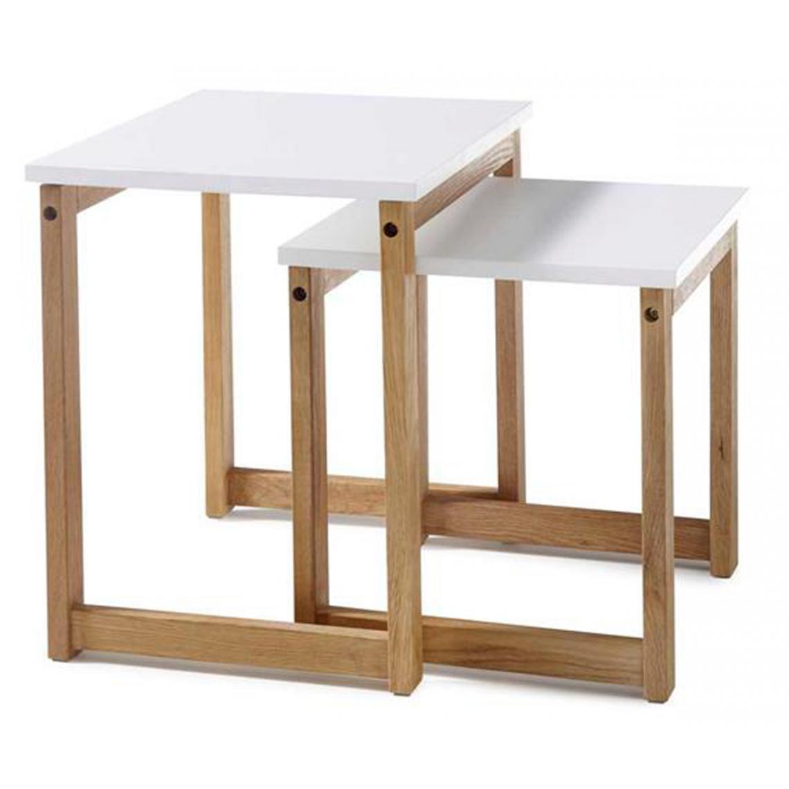 Pegane - Lot de 2 tables d'appoint gigognes en bois coloris chêne / blanc mat - Chaises