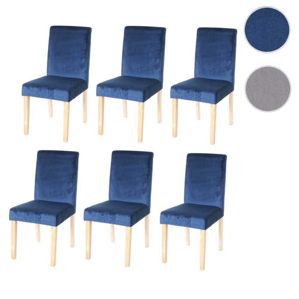 Mendler - Lot de 6 chaises de salle à manger Littau, velours ~ pétrole, pieds clairs - Chaises