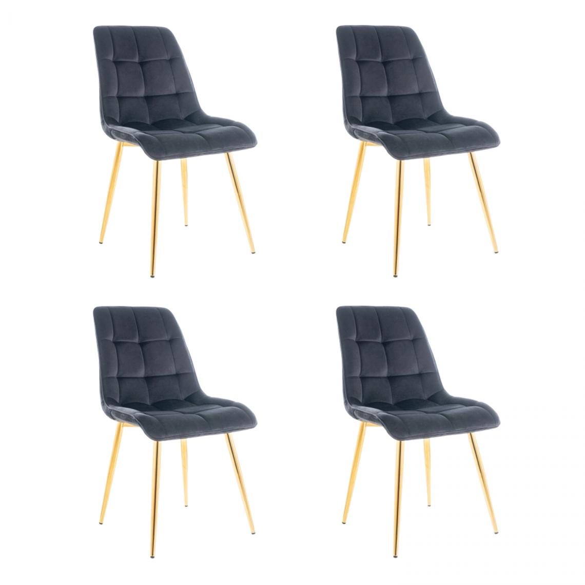 Hucoco - MASI - Lot de 4 chaises matelassées pour salon - 89x51x44 cm - Tissu velouté - Dossier matelassé - Noir - Chaises