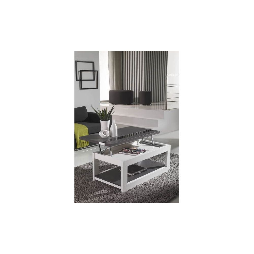 Kasalinea - Table basse relevable blanc ou blanc et gris cendré contemporaine POLLY - Tables à manger