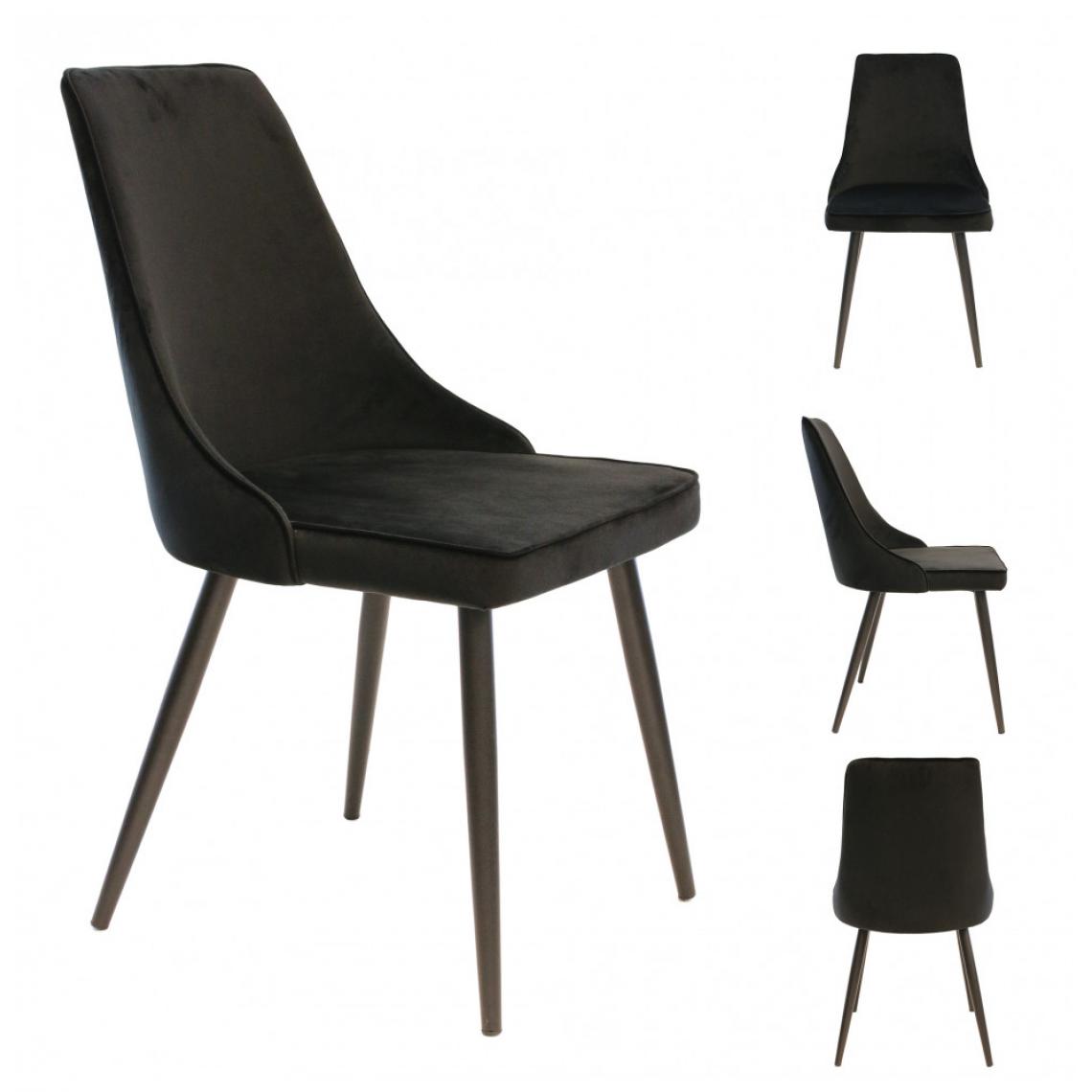 Ac-Deco - Chaise de table en velours - L 46 cm x P 59 cm x H 86 cm - Holm - Noir - Chaises