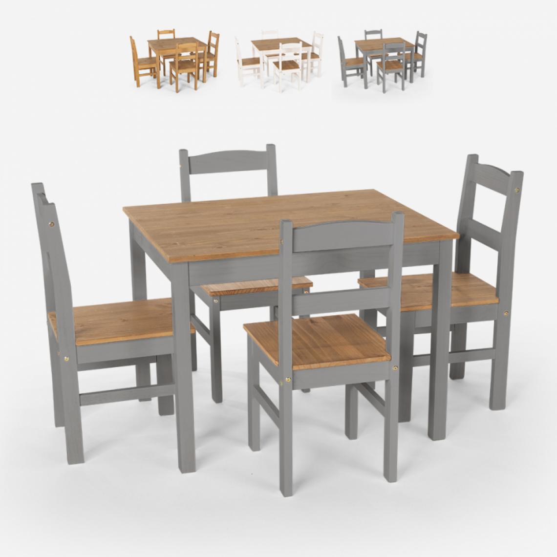 Ahd Amazing Home Design - Set de table rectangulaire 100x80 4 chaises en bois de style campagnard Rusticus, Couleur: Gris - Tables à manger