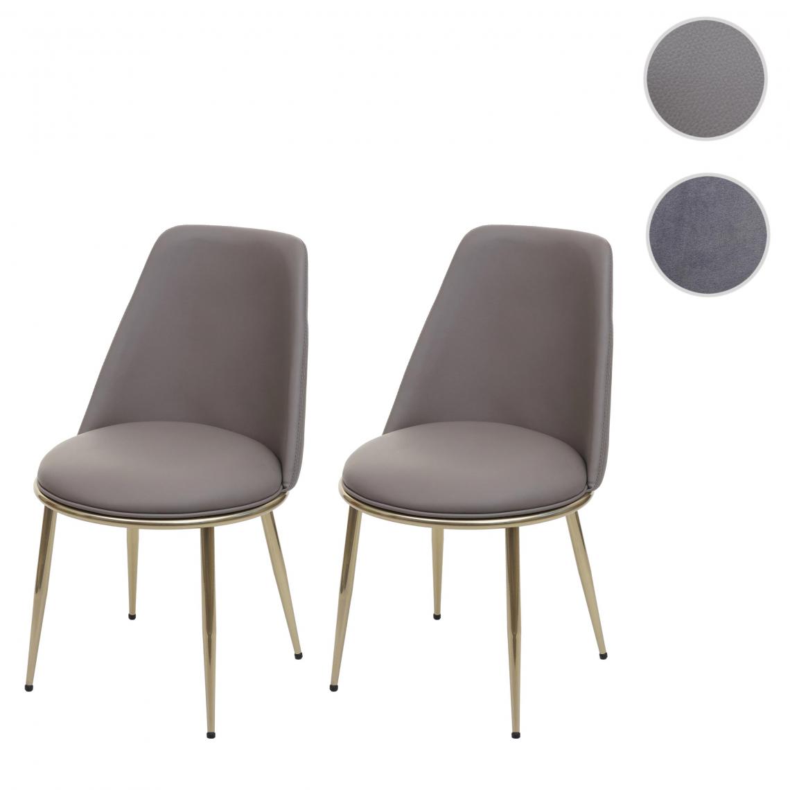 Mendler - 2x chaise de salle à manger HWC-H28, chaise de cuisine, métal ~ couleur taupe, pieds dorés, similicuir - Chaises