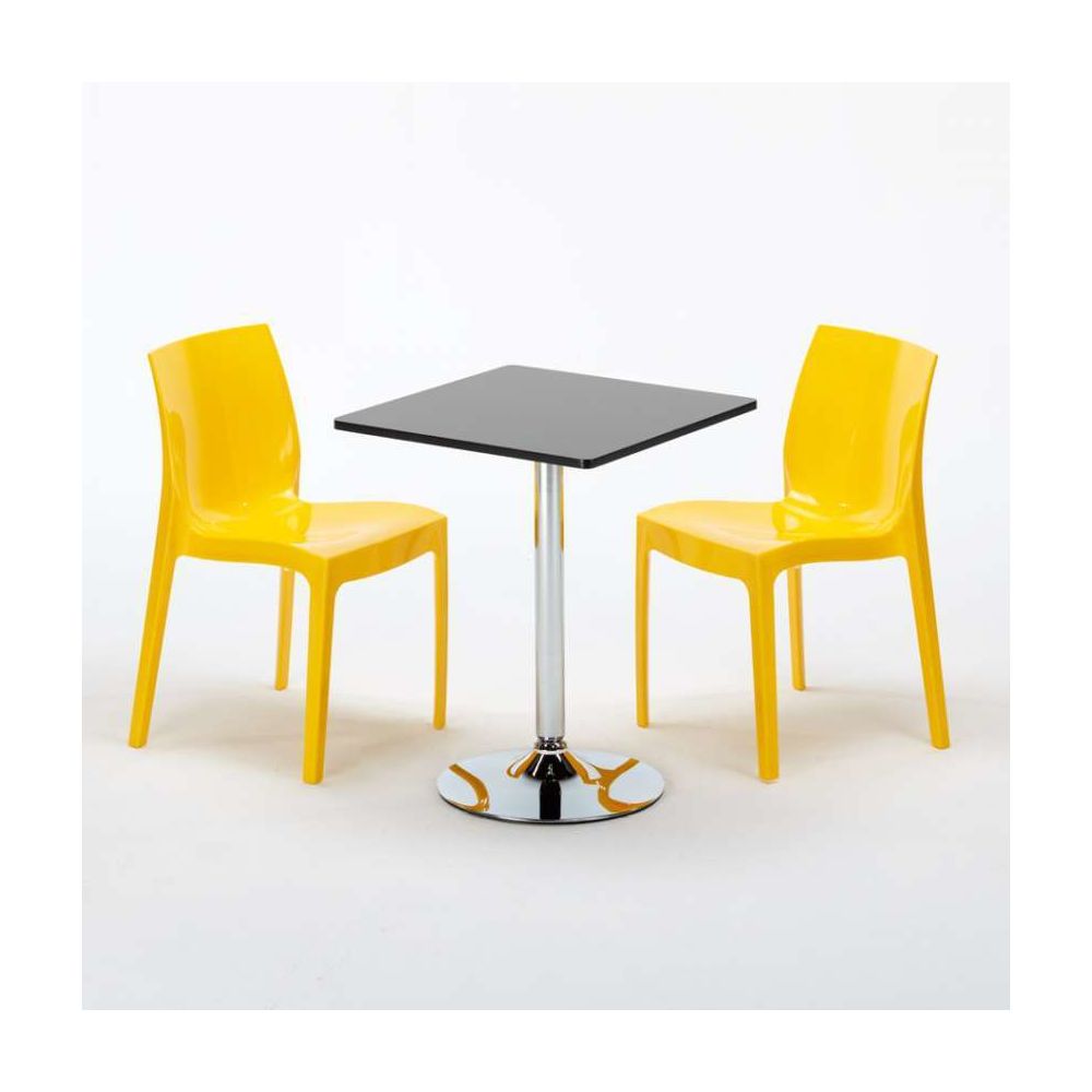 Grand Soleil - Table Noir et 2 Chaises Colorées Polypro - Chaises