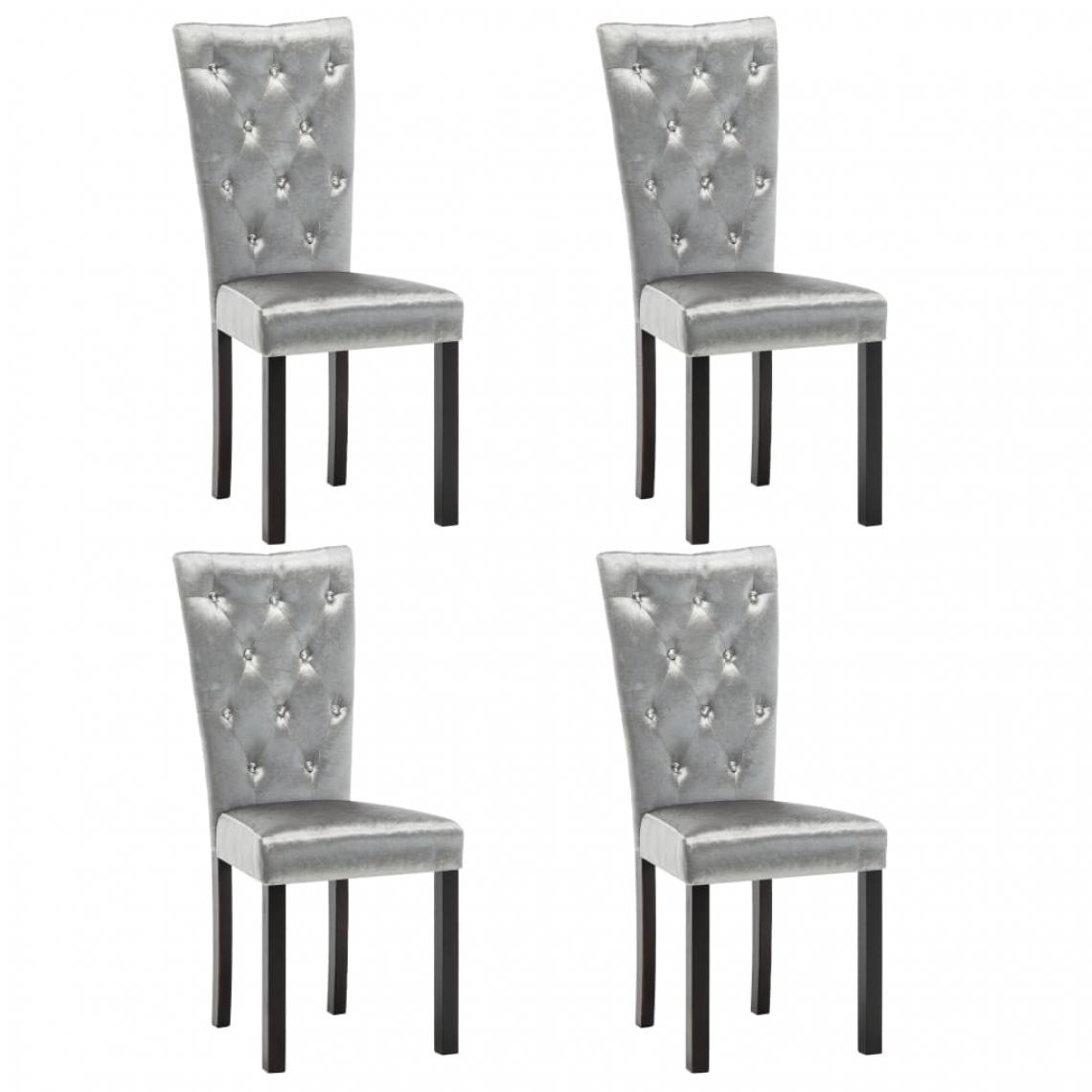 Decoshop26 - Lot de 4 chaises de salle à manger cuisine dossier cristaux en velours argenté CDS021198 - Chaises