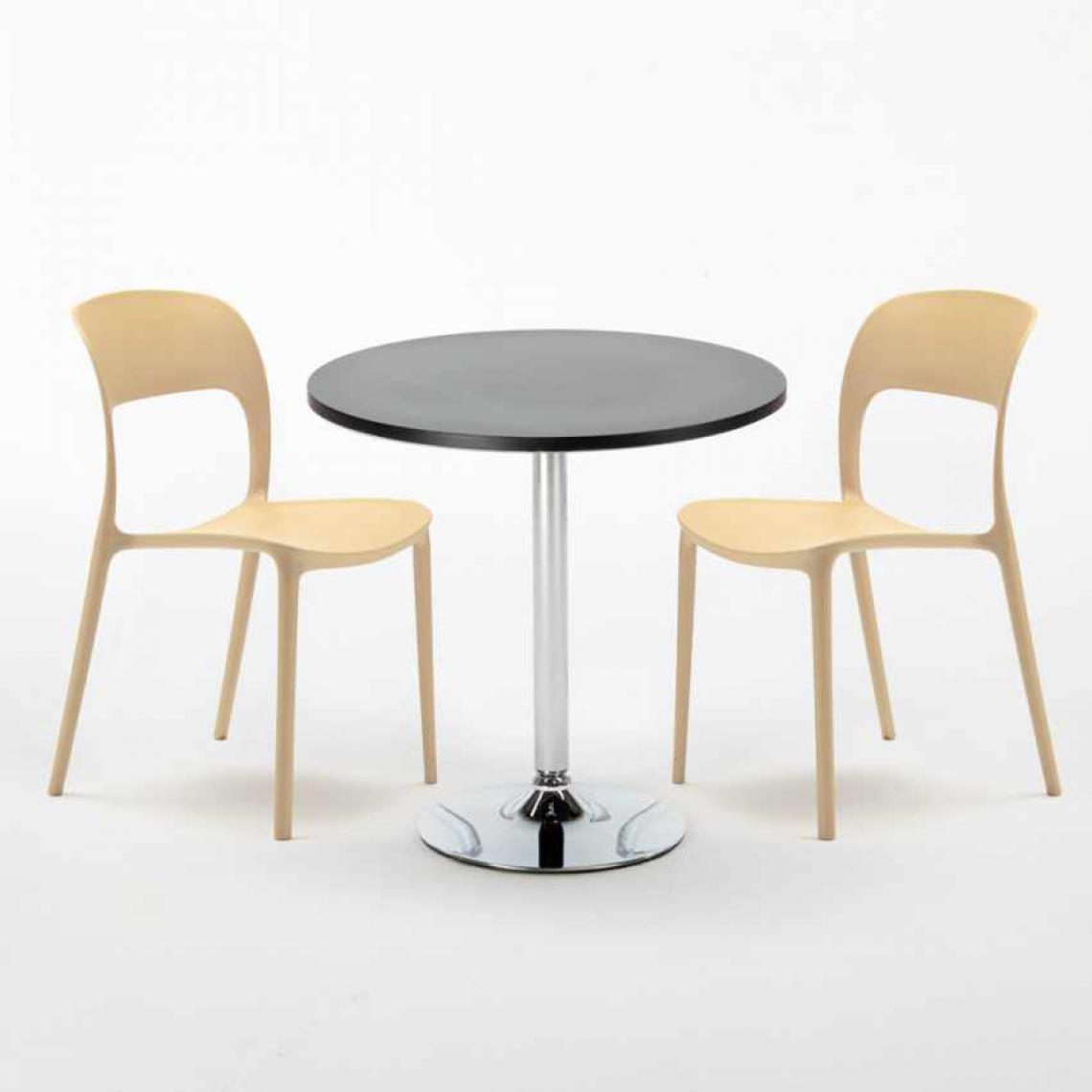 Ahd Amazing Home Design - Table Ronde Noire 70x70cm Avec 2 Chaises Colorées Set Intérieur Bar Café Restaurant Cosmopolitan, Couleur: Beige - Tables à manger