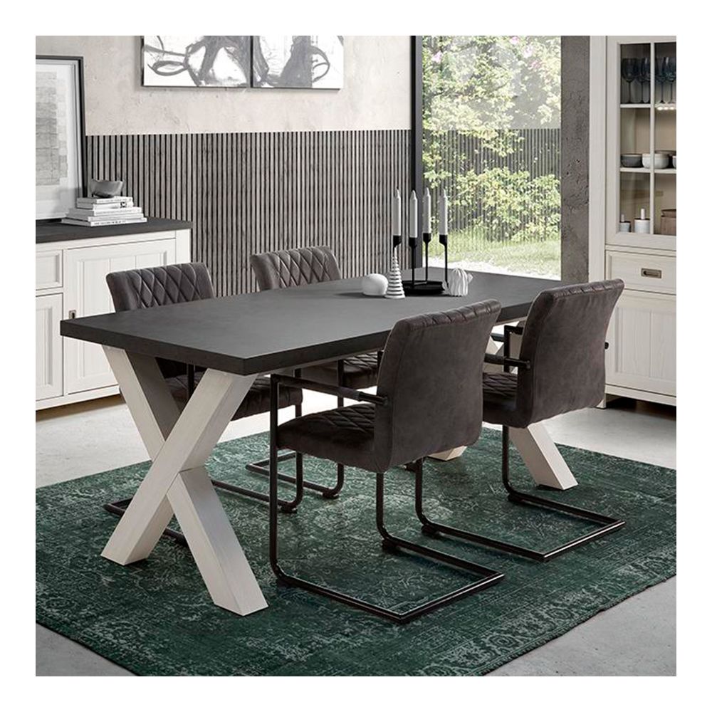 Nouvomeuble - Table 160 cm blanc et gris contemporaine ETIENNE - Tables à manger