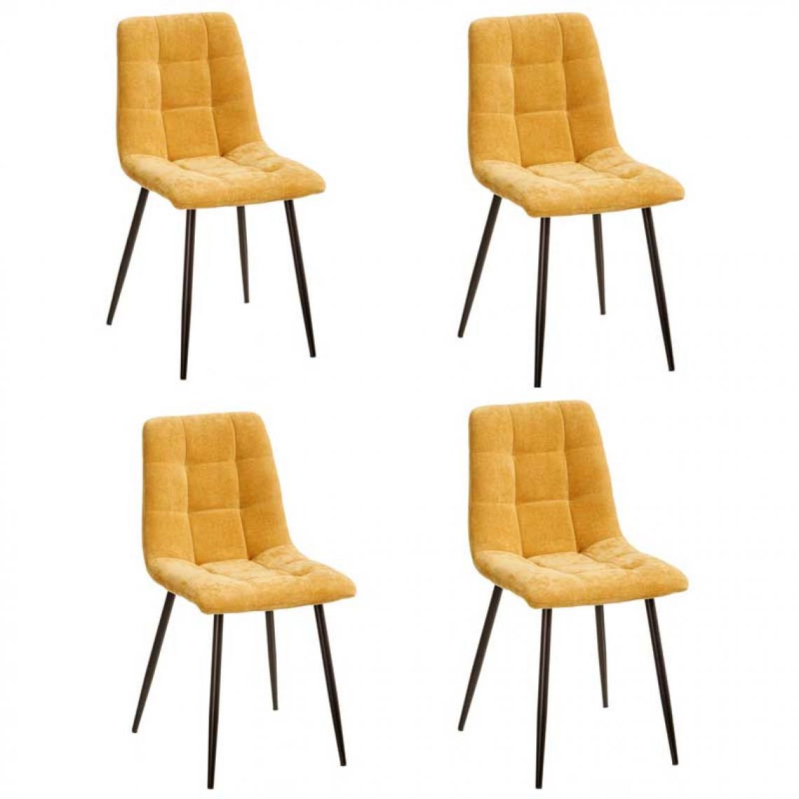 Tousmesmeubles - Quatuor de chaises Tissu/Métal Jaune - MIPANDO - Chaises