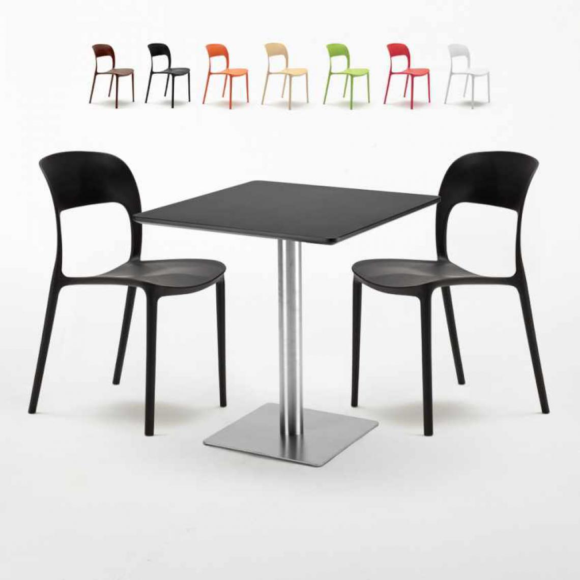 Ahd Amazing Home Design - Table carrée noire 70x70 avec 2 chaises colorées Restaurant Rum Raisin, Couleur: Noir - Tables à manger