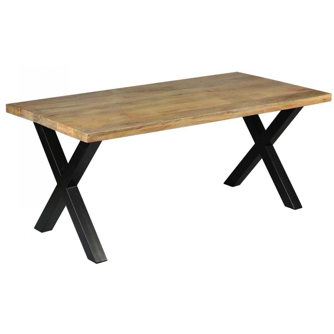 Pegane - Table de salle à manger en bois de manguier coloris naturel et acier laqué noir - Longueur 180 x Profondeur 90 x hauteur 76 cm - Tables à manger