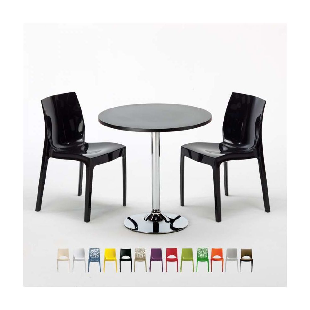 Grand Soleil - Table Ronde Noir et 2 Chaises Colorées P - Chaises