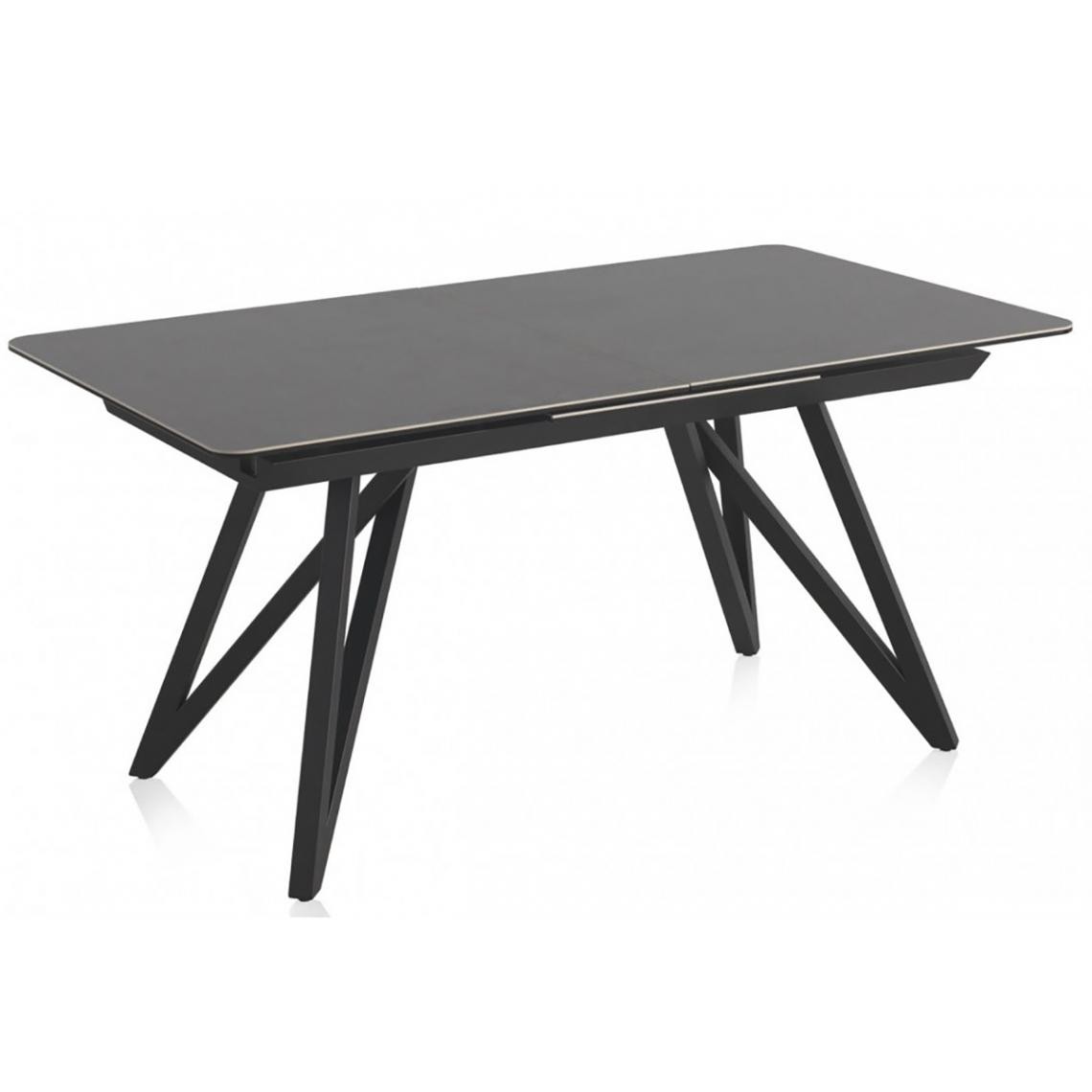 Pegane - Table extensible en céramique à effet de marbre gris foncé  et pieds en métal- Longueur 160/210 x Profondeur 90 x Hauteur 76 cm - Tables à manger