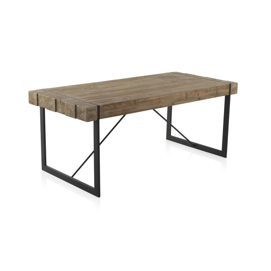 Pegane - Table à manger en bois de sapin naturel et métal coloris noir - Longueur 200 x Hauteur 80 x Largeur 90 cm - Tables à manger