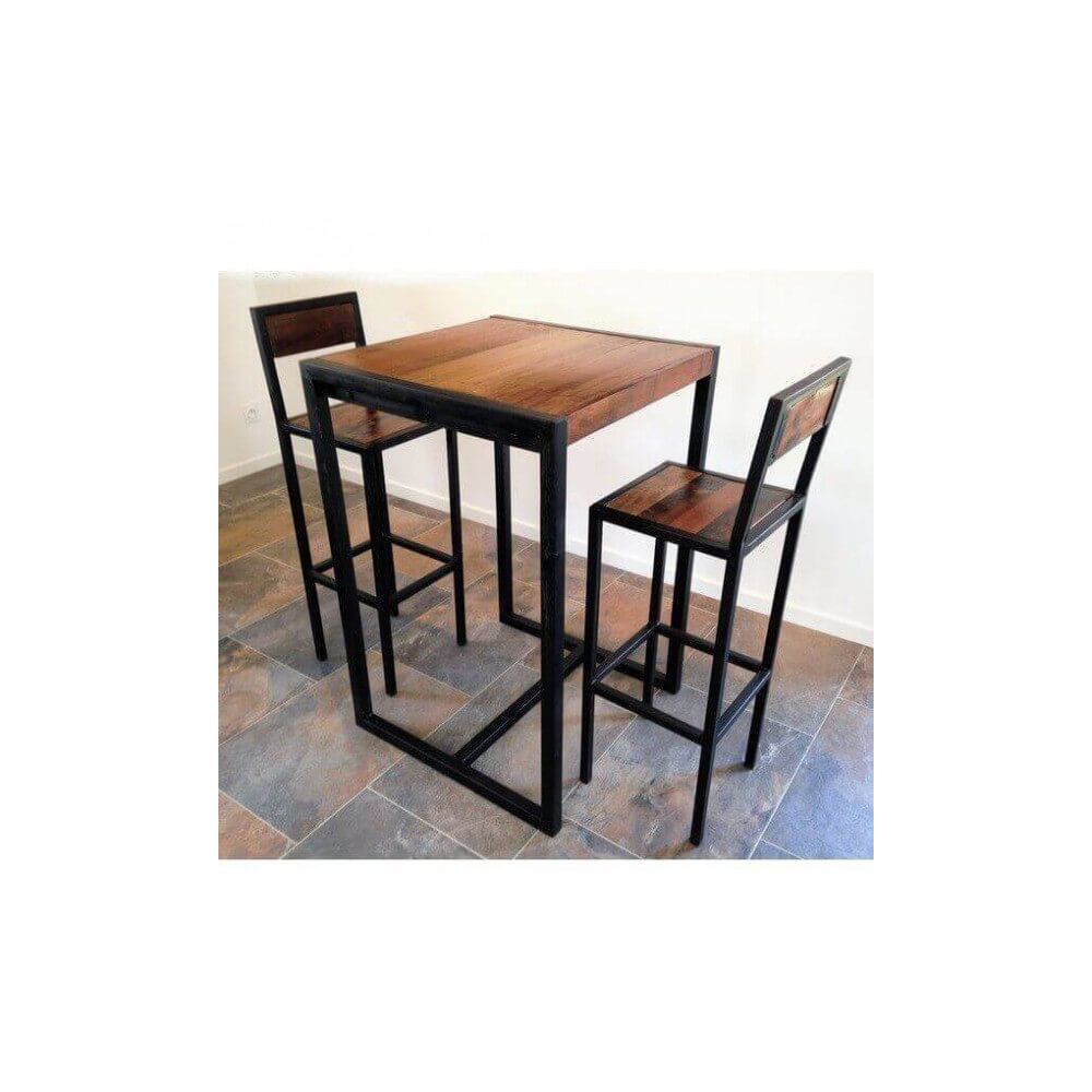 Mathi Design - FACTORY - Ensemble haut bois massif et acier - Tables à manger