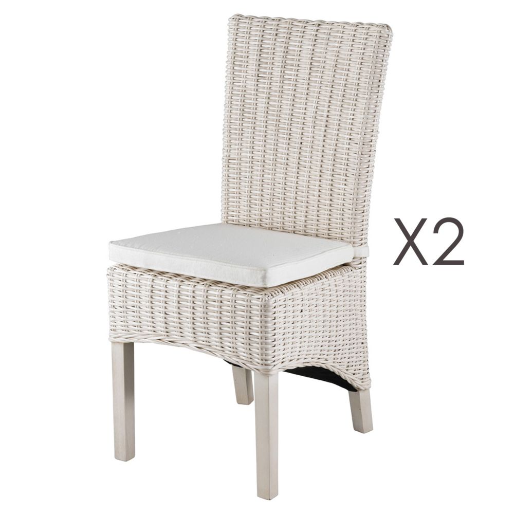 marque generique - Lot de 2 chaises en kubu pieds teck teinté blanc - SUCCESS - Chaises