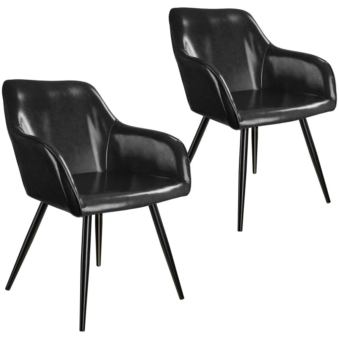 Tectake - 2 Chaises Marilyn en cuir synthétique - noir - Chaises