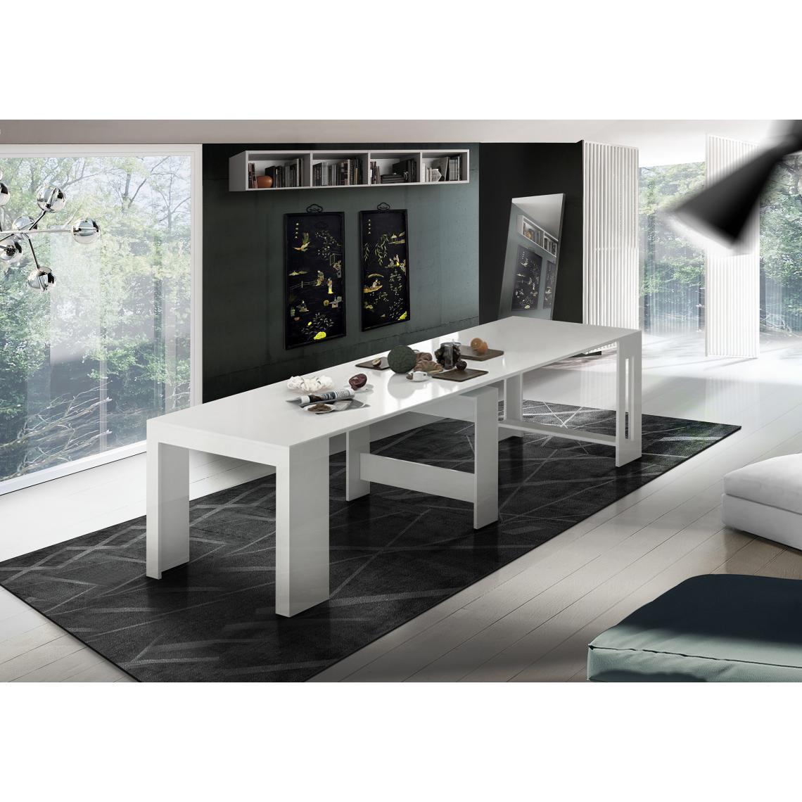Alter - Table à manger moderne, Made in Italy, Console extensible jusqu'à 12 places, avec support d'extension, 51x90h77 cm (jusqu'à 300 cm) couleur Blanc brillant - Tables à manger