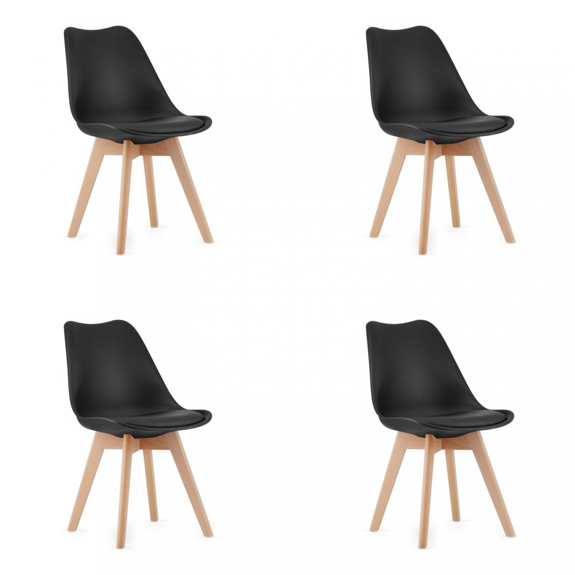 Hucoco - MARDI - Lot de 4 chaises style moderne salle à manger/cuisine - 82x48x43 cm - Chaise de salle à manger - Noir - Chaises