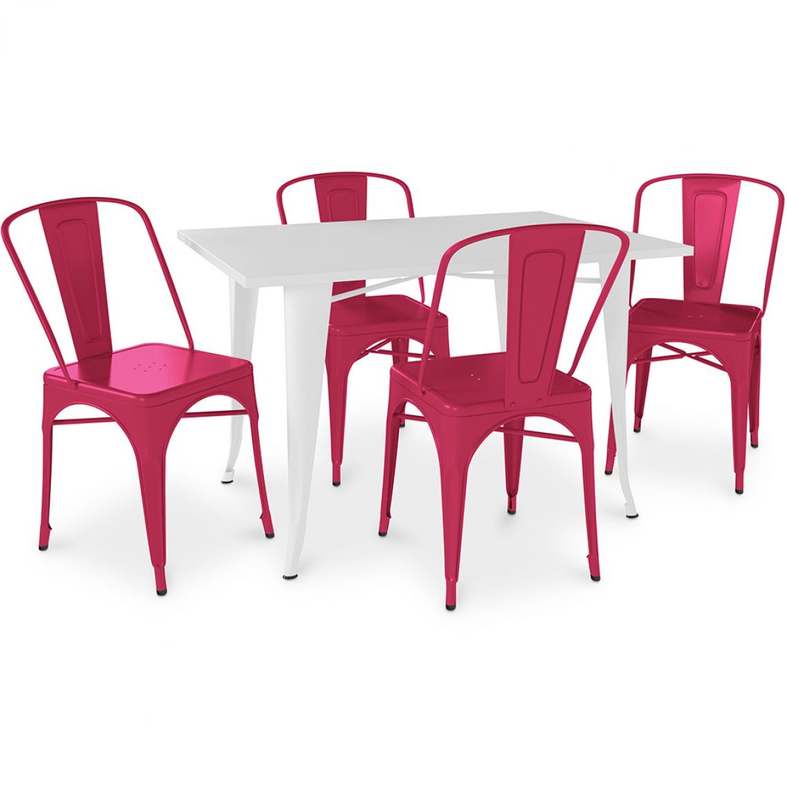 Iconik Interior - Table de salle à manger + 4 chaises de salle à manger Set Bistrot Stylix Design Industriel Métal - Nouvelle Edition Fuchsia - Chaises