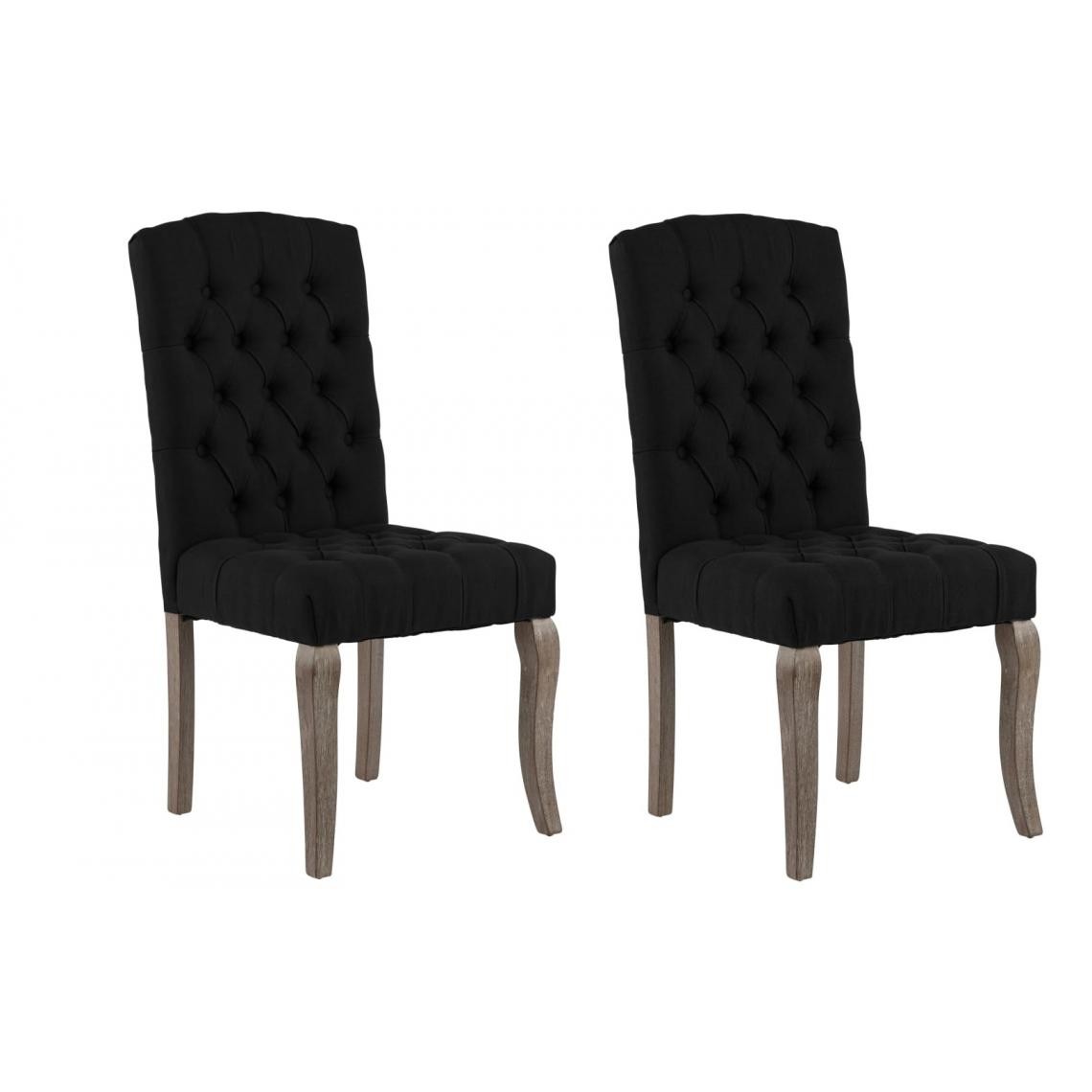 Decoshop26 - Lot de 2 chaises de salle à manger cuisine capitonné style classique tissu à l'aspect de lin noir CDS020883 - Chaises