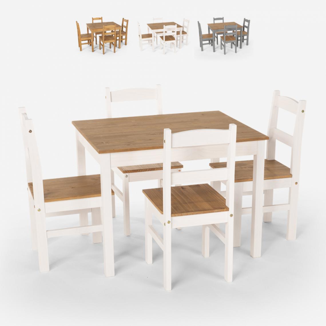 Ahd Amazing Home Design - Set de table rectangulaire 100x80 4 chaises en bois de style campagnard Rusticus, Couleur: Blanc - Tables à manger