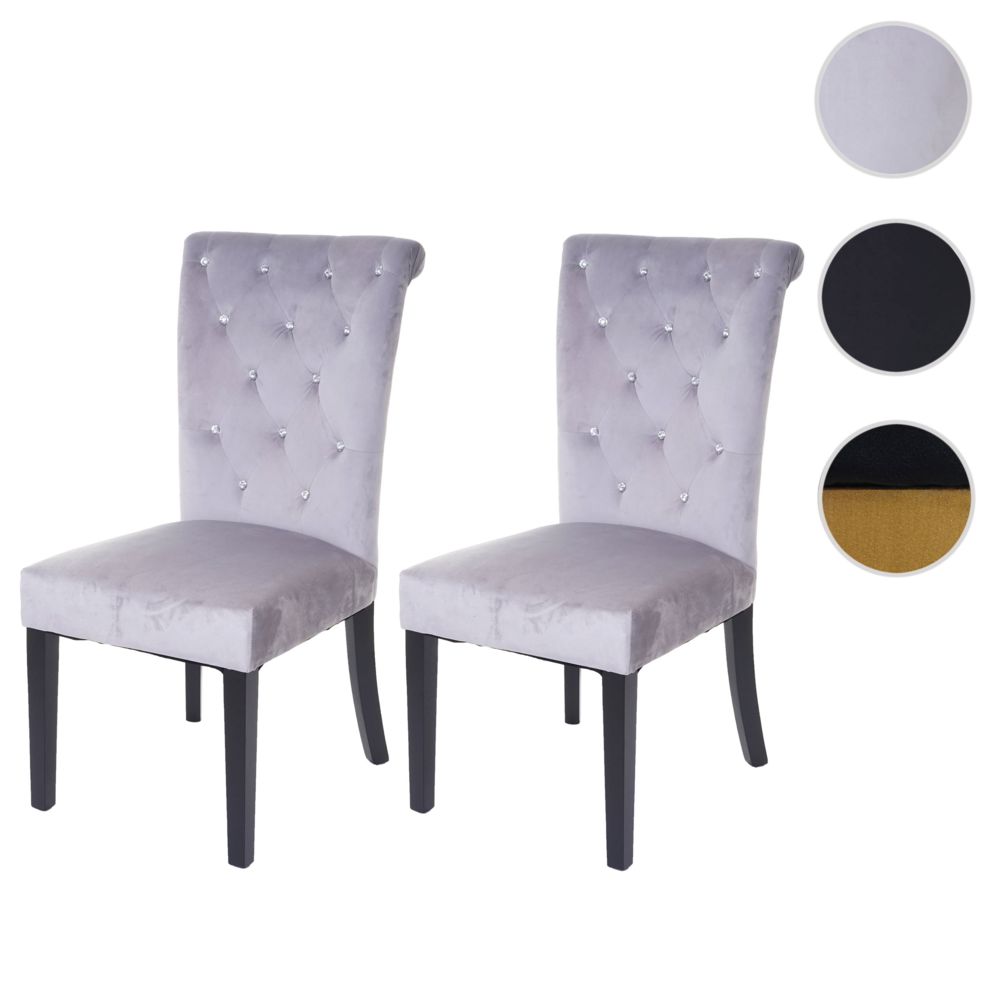 Mendler - 2x chaise de salle à manger HWC-D22, fauteuil avec rivets, velours ~ gris clair - Chaises