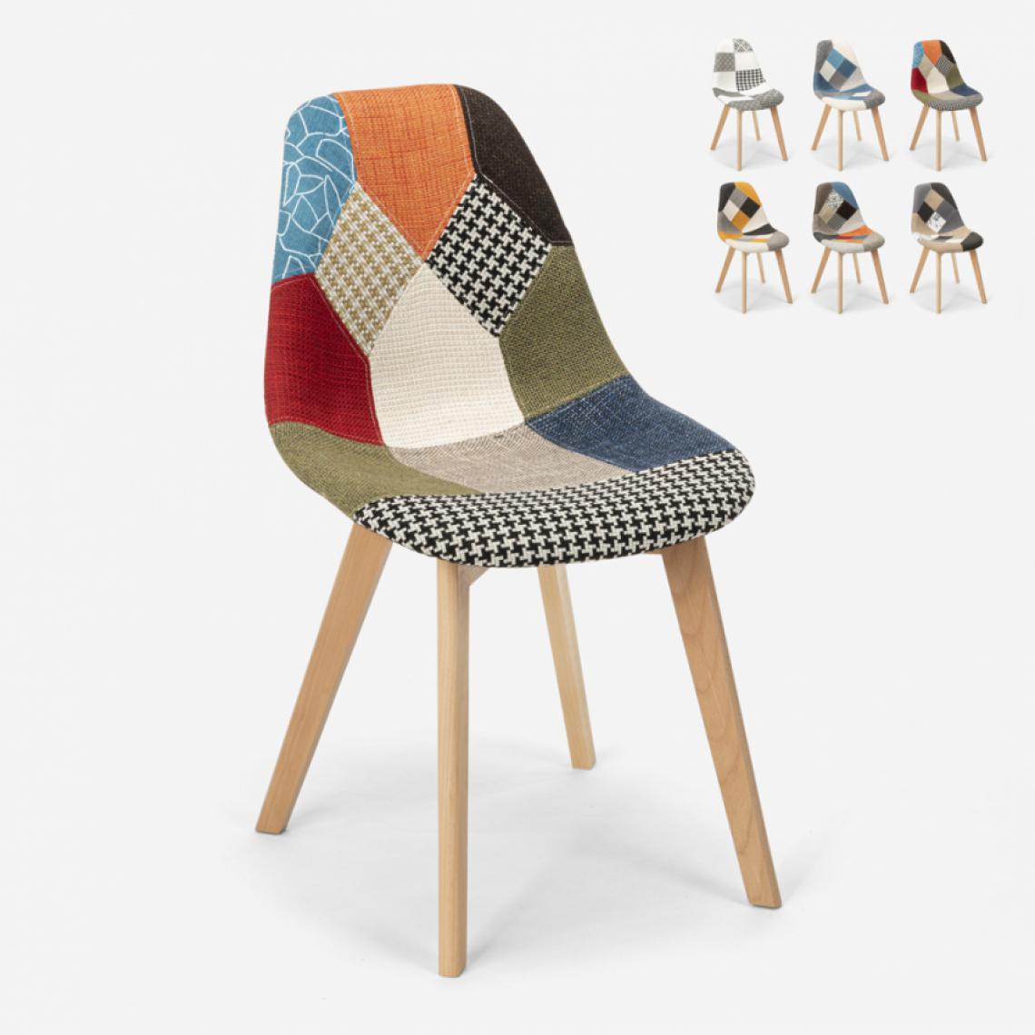 Ahd Amazing Home Design - Chaise design nordique patchwork bois et tissu cuisine bar restaurant Robin, Couleur: Patchwork 1 - Chaises