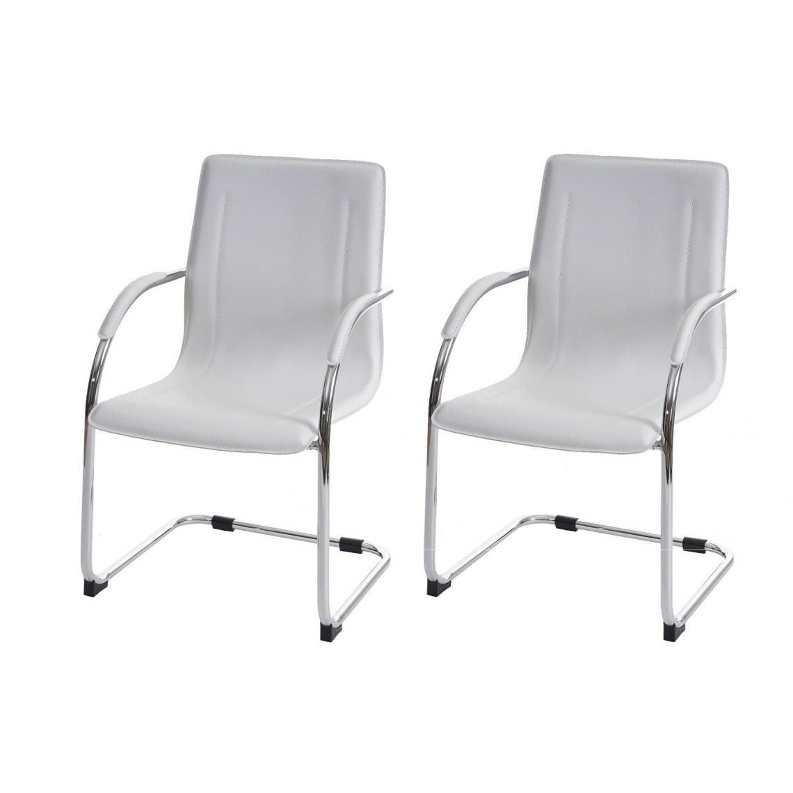 Decoshop26 - Lot de 2 chaises bureau visiteur en simili-cuir blanc avec accoudoir BUR04068 - Chaises