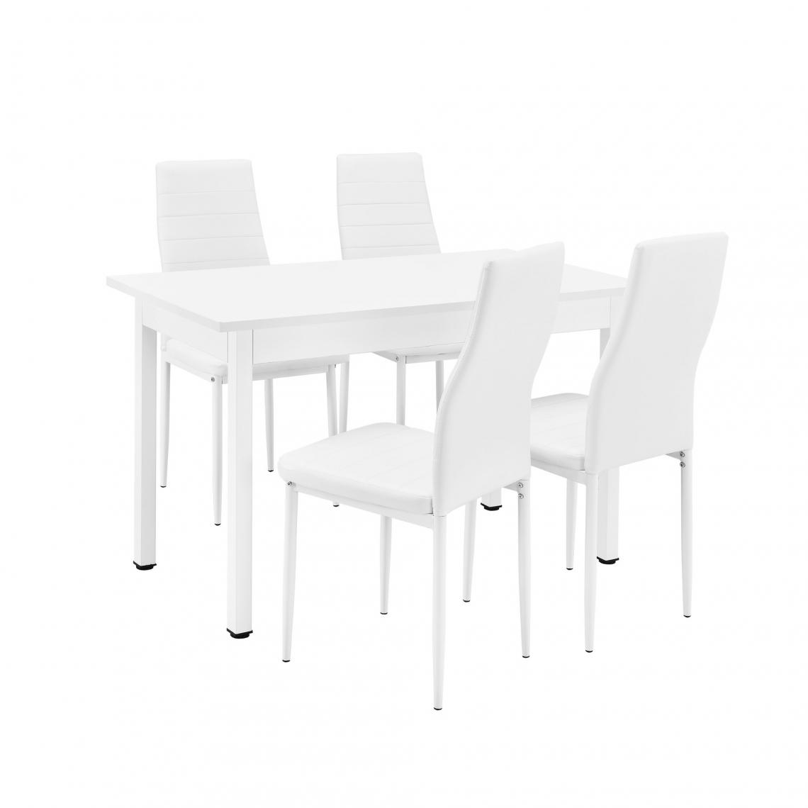 Helloshop26 - Table à manger de cuisine salle à manger 120 cm avec 4 chaises blanc rembourrées blanc 03_0003980 - Tables à manger