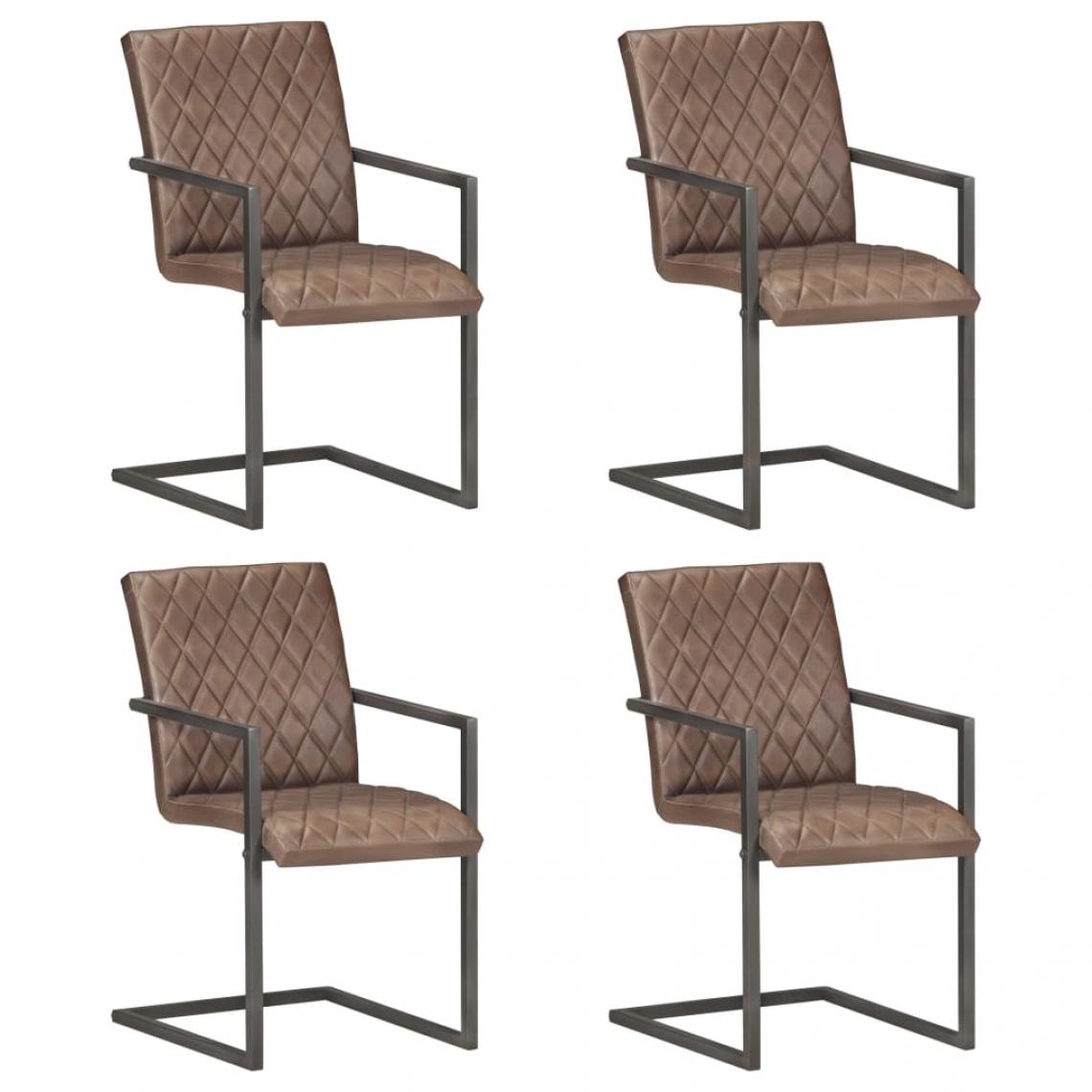 Decoshop26 - Lot de 4 chaises de salle à manger cuisine cantilever design rétro cuir véritable marron CDS021394 - Chaises