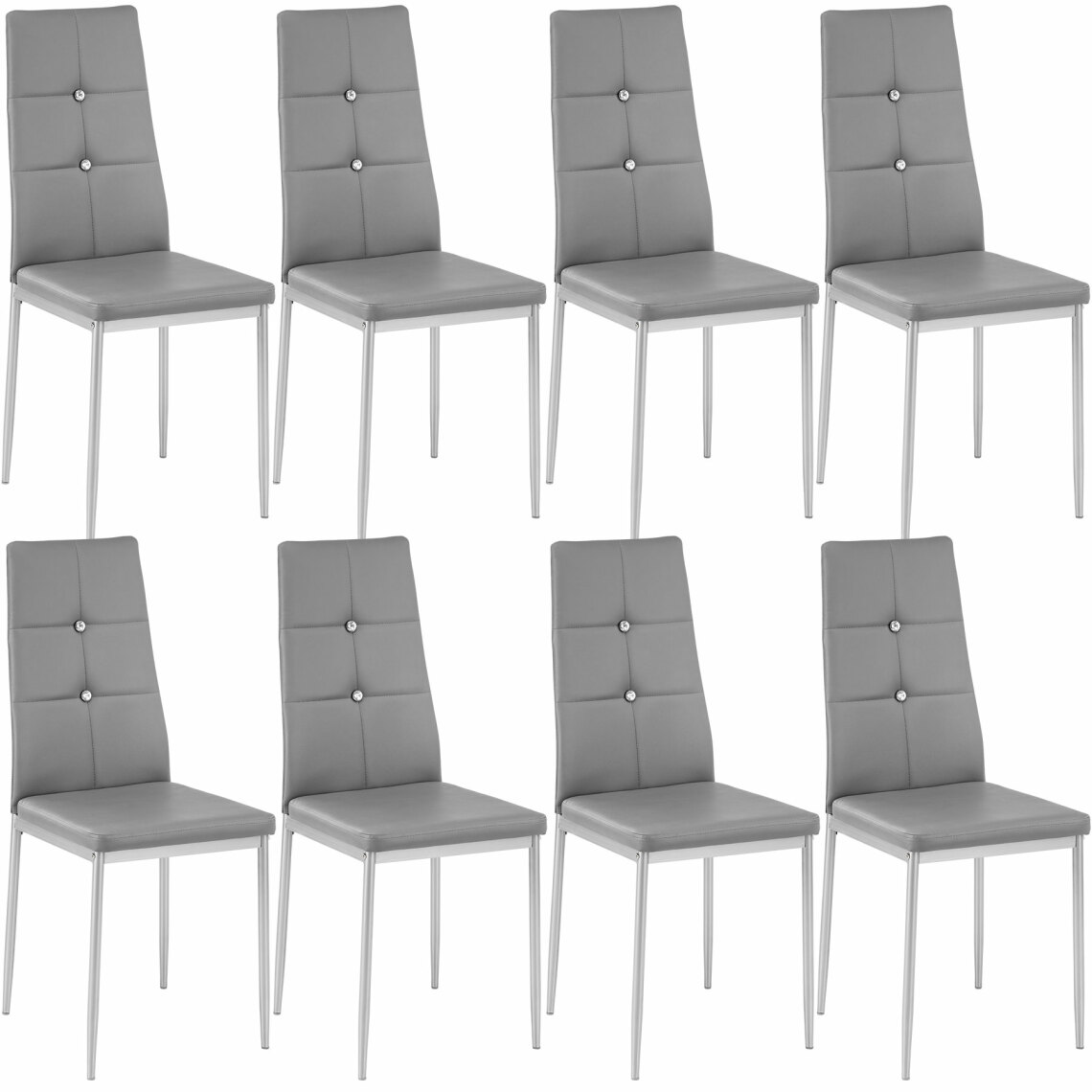 Tectake - Lot de 8 chaises avec strass - gris - Chaises