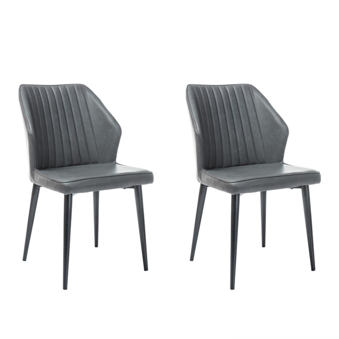 Hucoco - APOTTO -Lot de 2 chaises à coutures élégantes - 85x47x43 cm - Tissu + Similicuir - Base en métal - Gris - Chaises