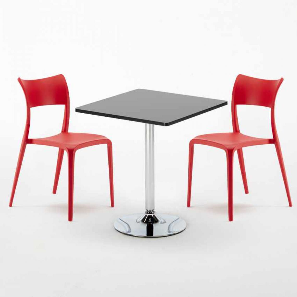 Ahd Amazing Home Design - Table Carrée Noire 70x70cm Avec 2 Chaises Colorées Set Intérieur Bar Café Parisienne Mojito, Couleur: Rouge - Tables à manger
