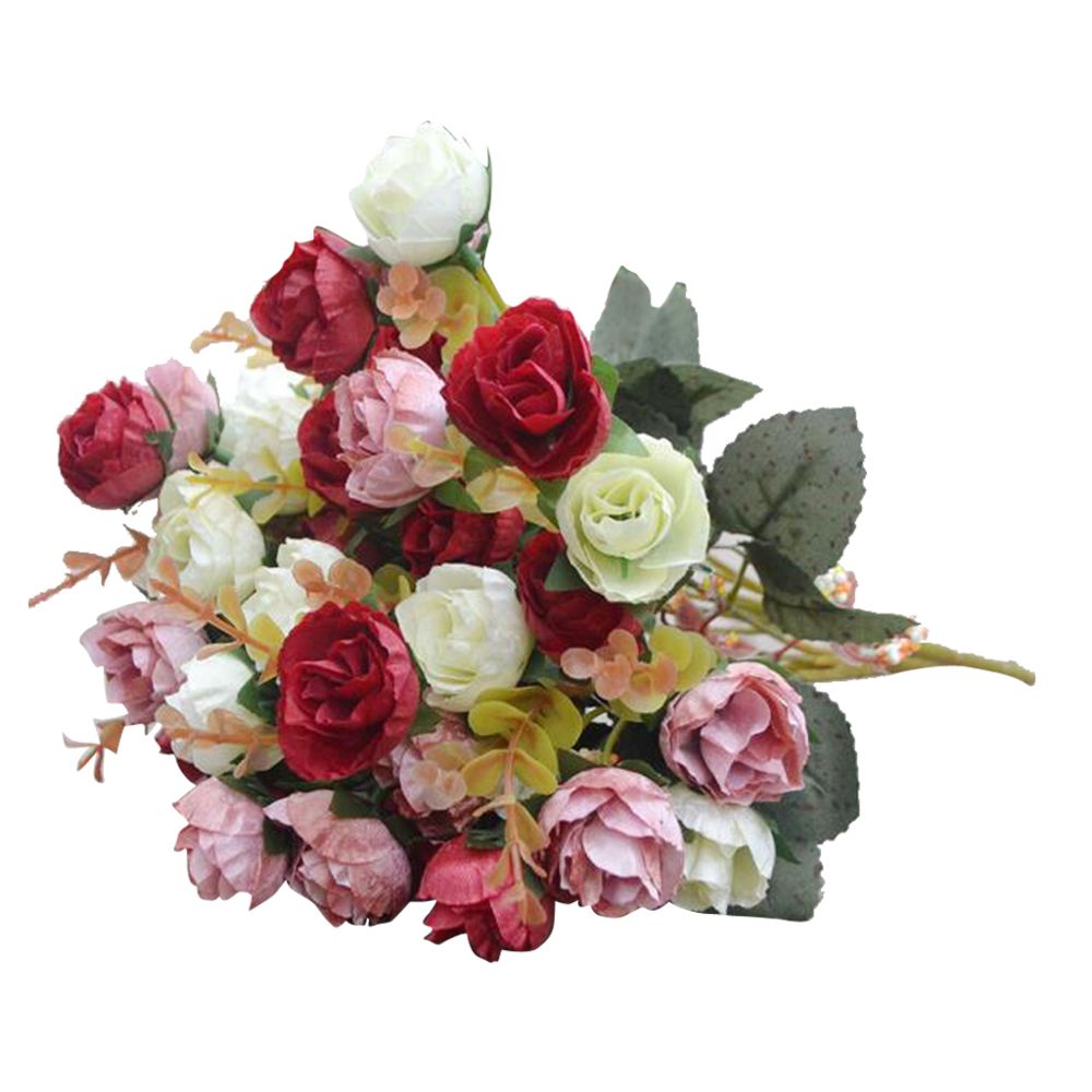 marque generique - Artificielle 21-tête Rose soie fleur Floral mariage décoration rouge - Plantes et fleurs artificielles