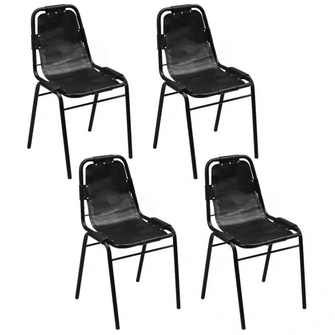 Decoshop26 - Lot de 4 chaises de salle à manger cuisine design rétro cuir véritable noir CDS021784 - Chaises