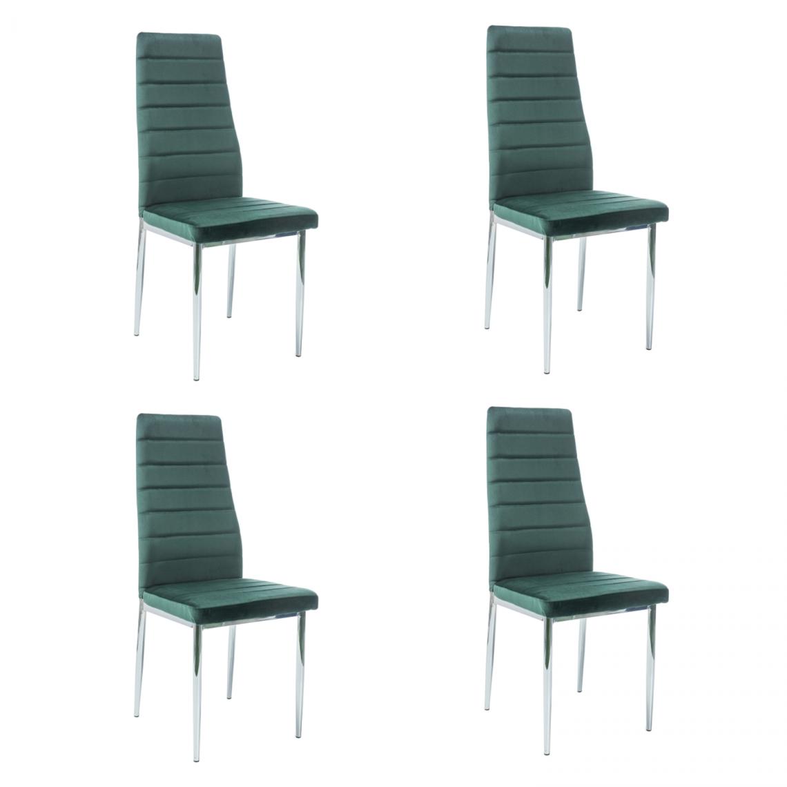 Hucoco - NOOMI - Lot de 4 chaises pour salle à manger/salon - 96x40x38 cm - Tissu velouté - Style glamour - Vert - Chaises