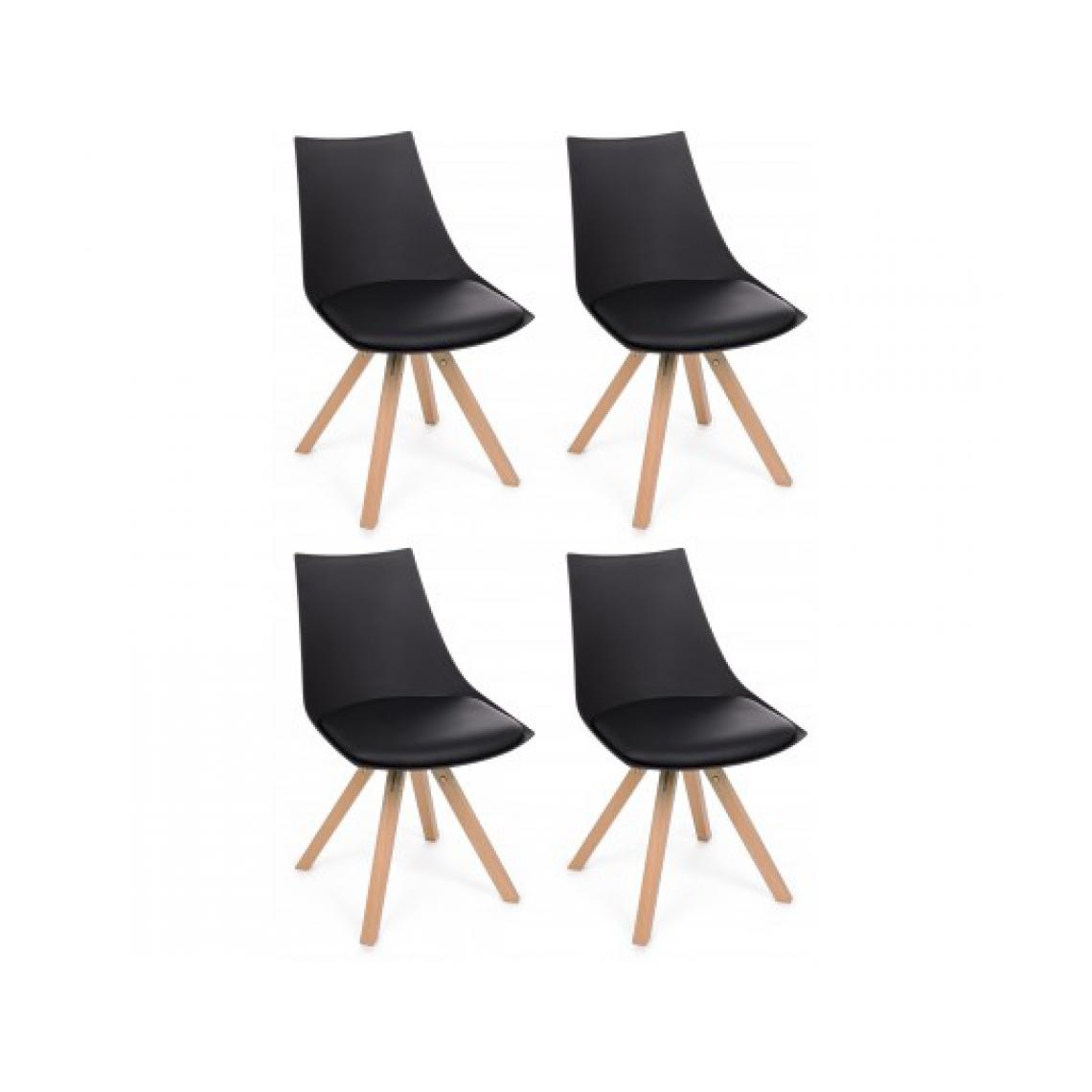 Bizzotto - Chaise Mayer lot de 4 chaises noir et bois - Chaises