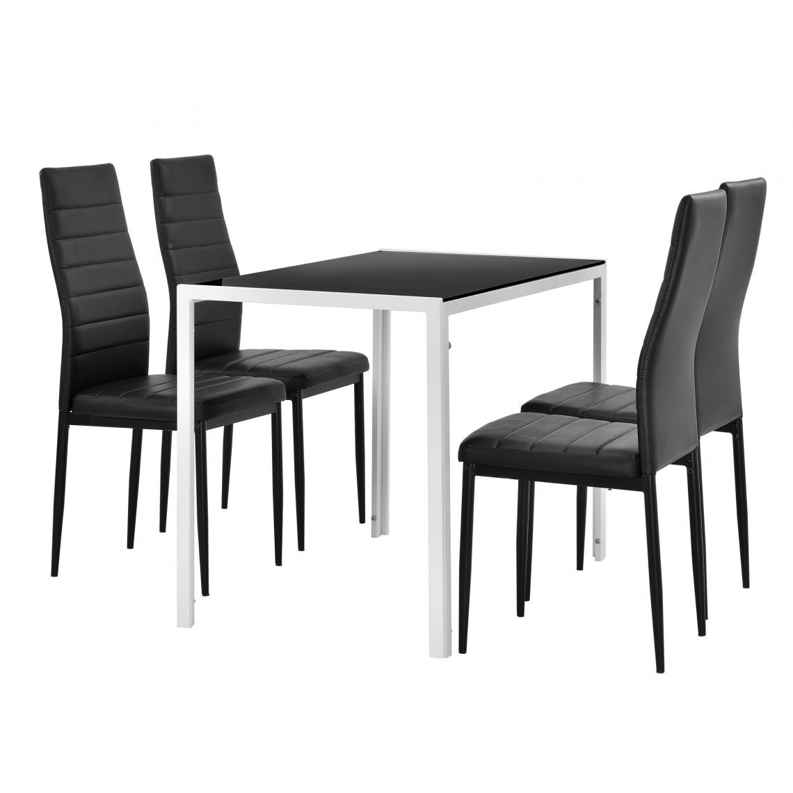 En.Casa - Table à manger noir blanc avec 4 chaises Bergen similicuir noir [en.casa] - Tables à manger