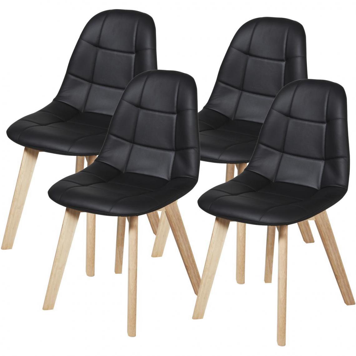 ATHM DESIGN - Lot de 4 - Chaise SULTA Noir - assise Cuir PU pieds Bois - Chaises