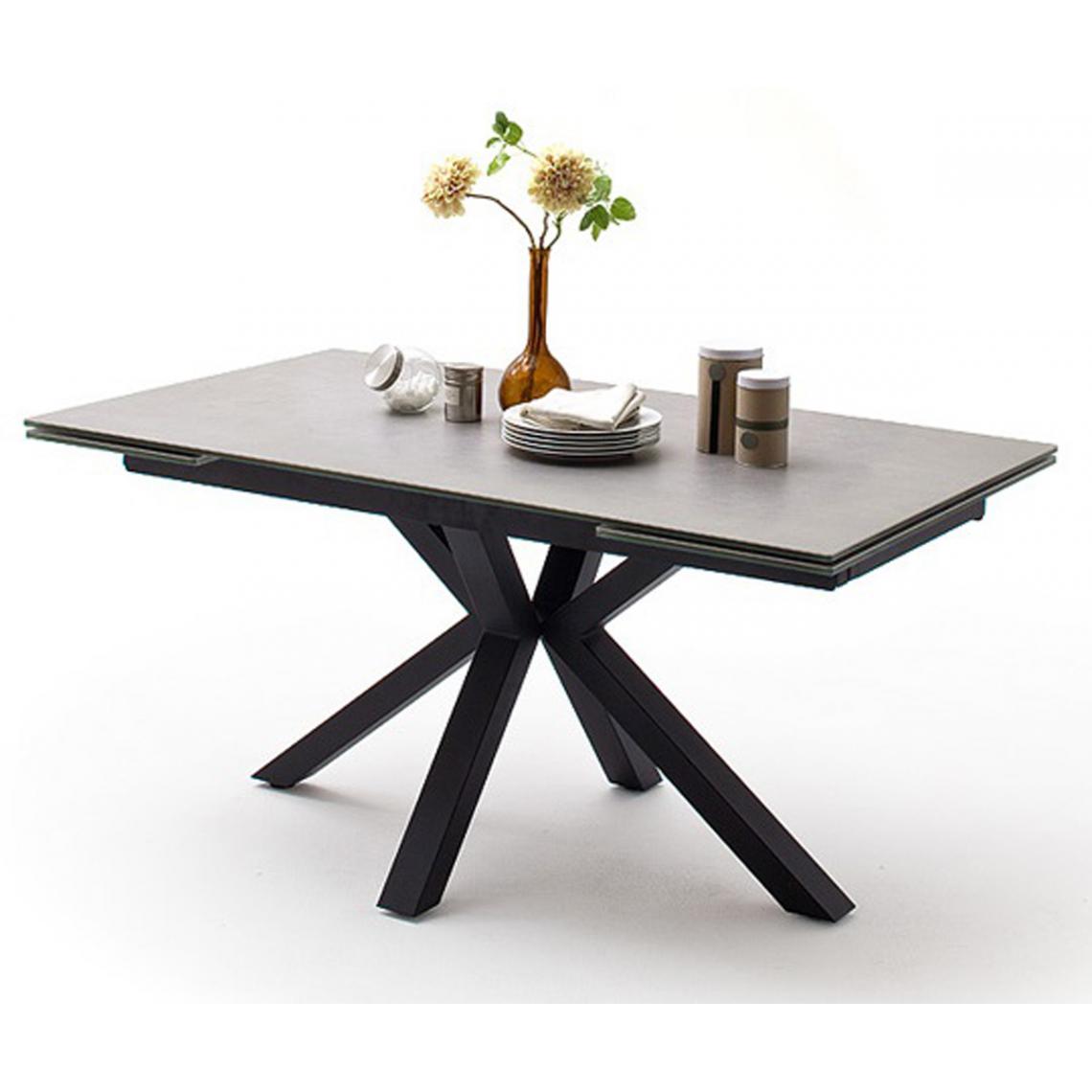 Pegane - Table à manger extensible en céramique gris clair et métal noir mat - L.160-240 x H.76 x P.90 cm - Tables à manger